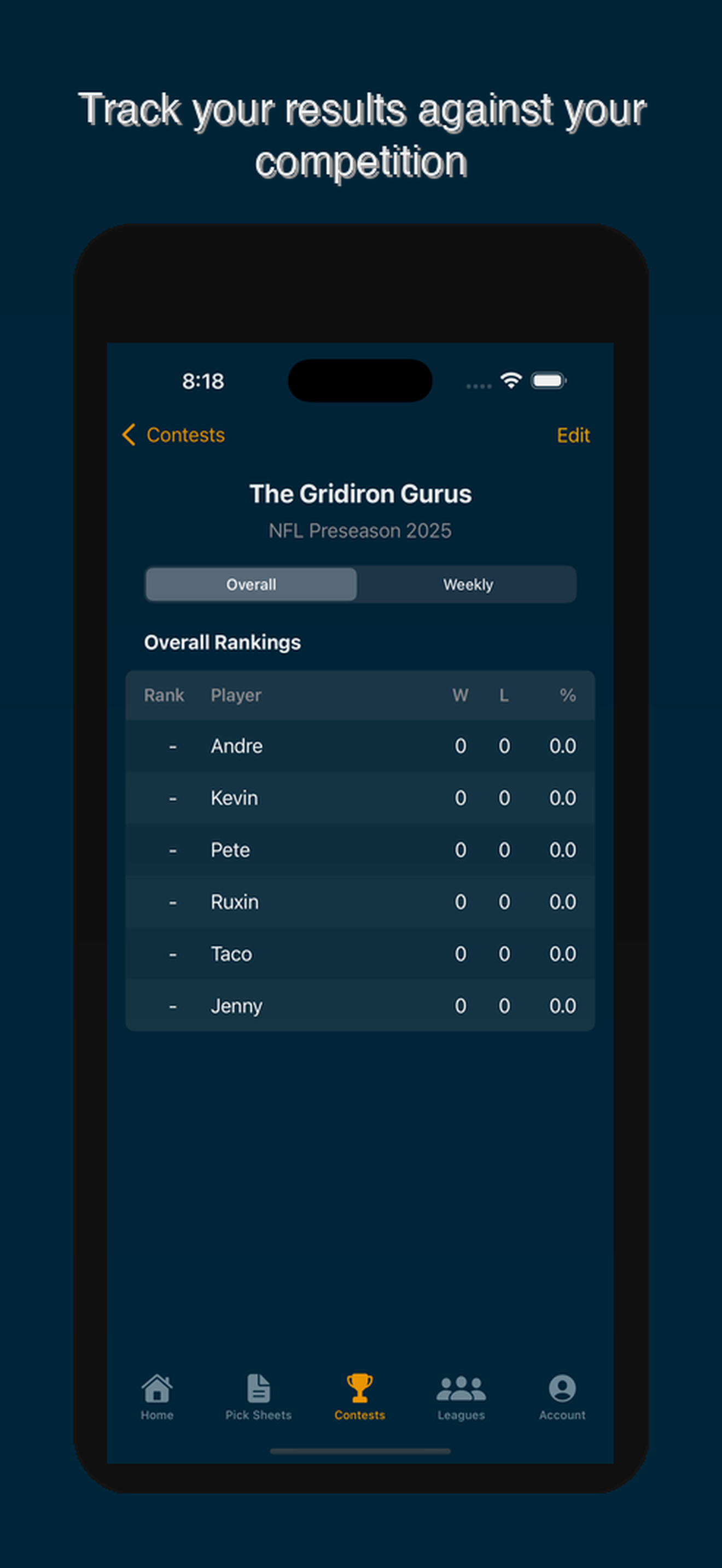 SeasonWins screenshot: track results